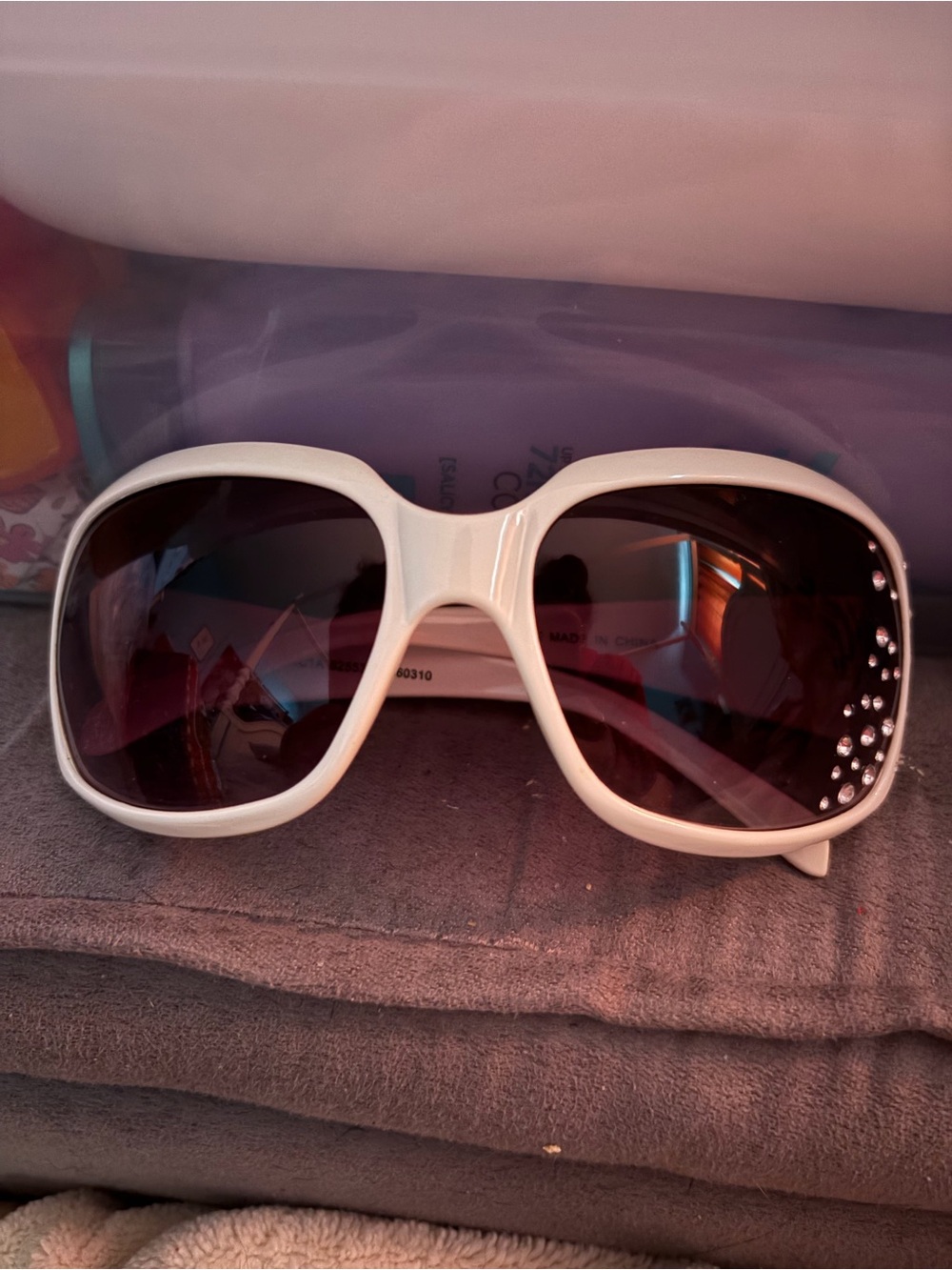 Children’s White Oversized Sunglasses with Rhinestone Accent